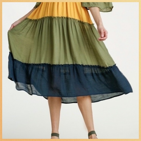 Umgee Colorblock Off Shoulder Tiered Ruffled Dress - Picture 4 of 13